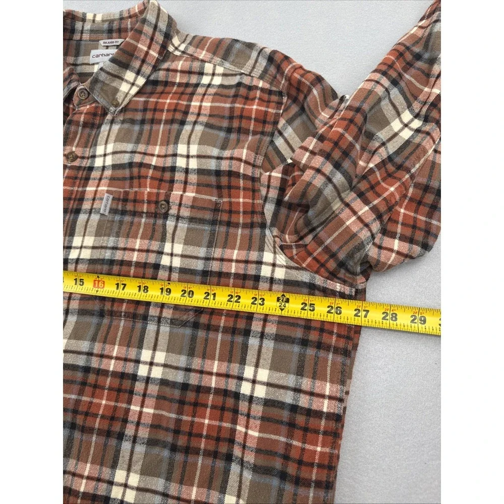 Carhartt Trumbull Long Sleeve Button Down Flannel Mens 2XL Orange Plaid Workwear